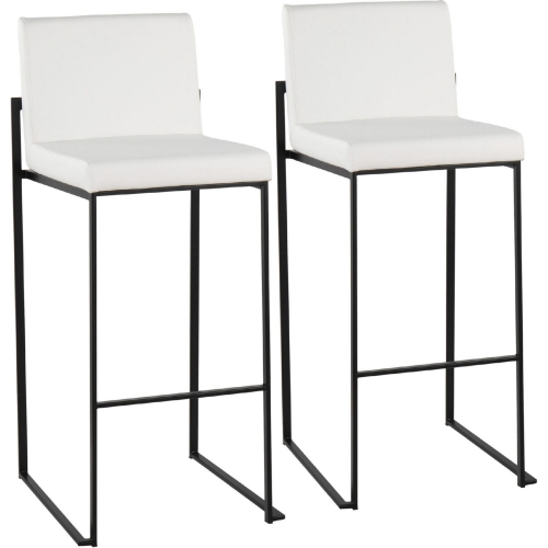 Fuji High Back 31" Bar Stool in White Leatherette & Black Steel (Set of 2)